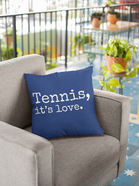 Tennis, it's love. Dark Blue Spun Polyester Square Pillow