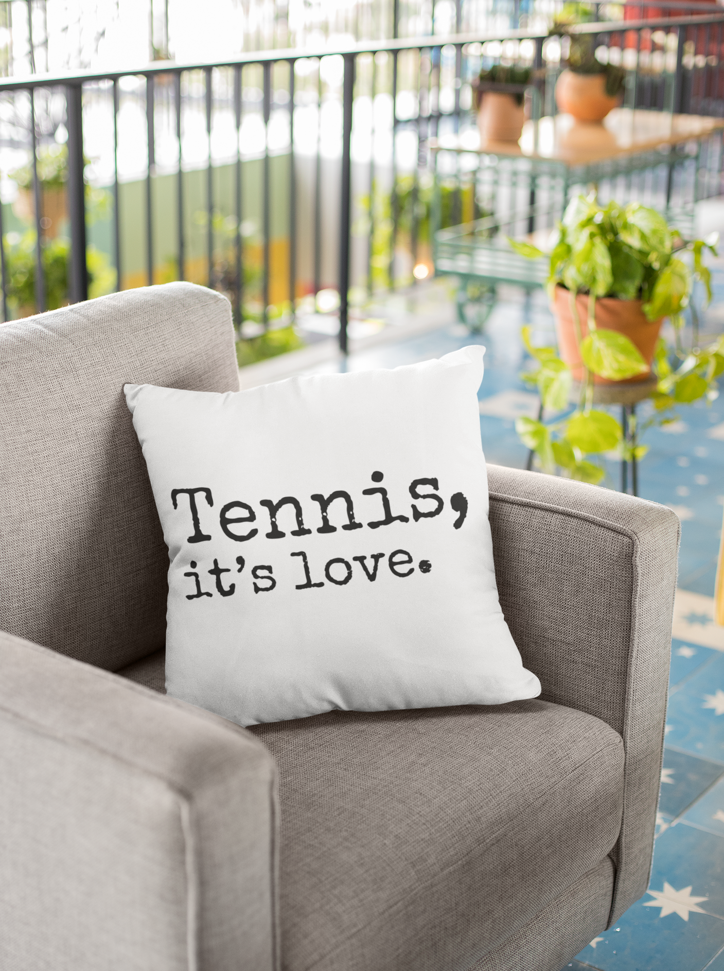 Tennis, it's love. White Spun Polyester Square Pillow