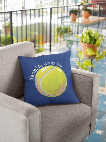 Tennis Ball Tennis, it's my jam. Dark Blue Spun Polyester Square Pillow